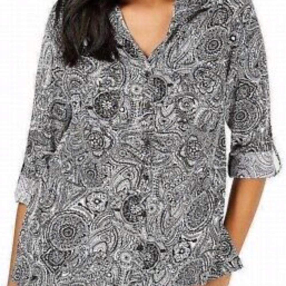 NY Collection Paisley Long-Sleeve Blouse-3X Petite